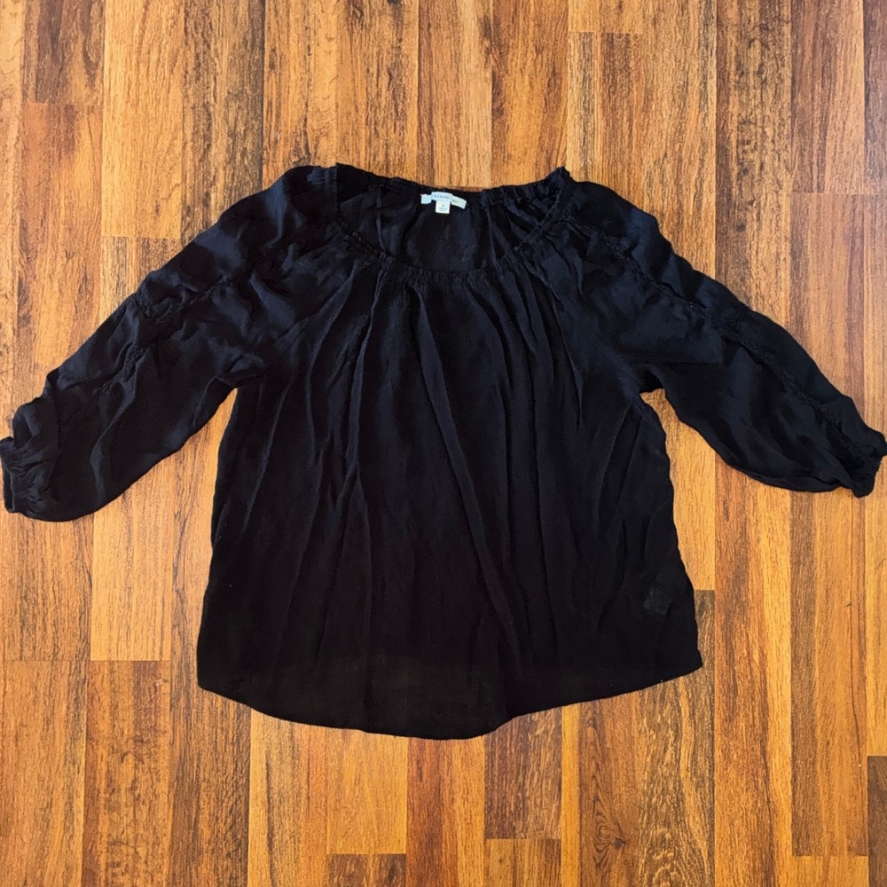 ZAC & Rachel Black Peasant Blouse 1X Crochet Lace Sleeve Boho Scoop Neck Top